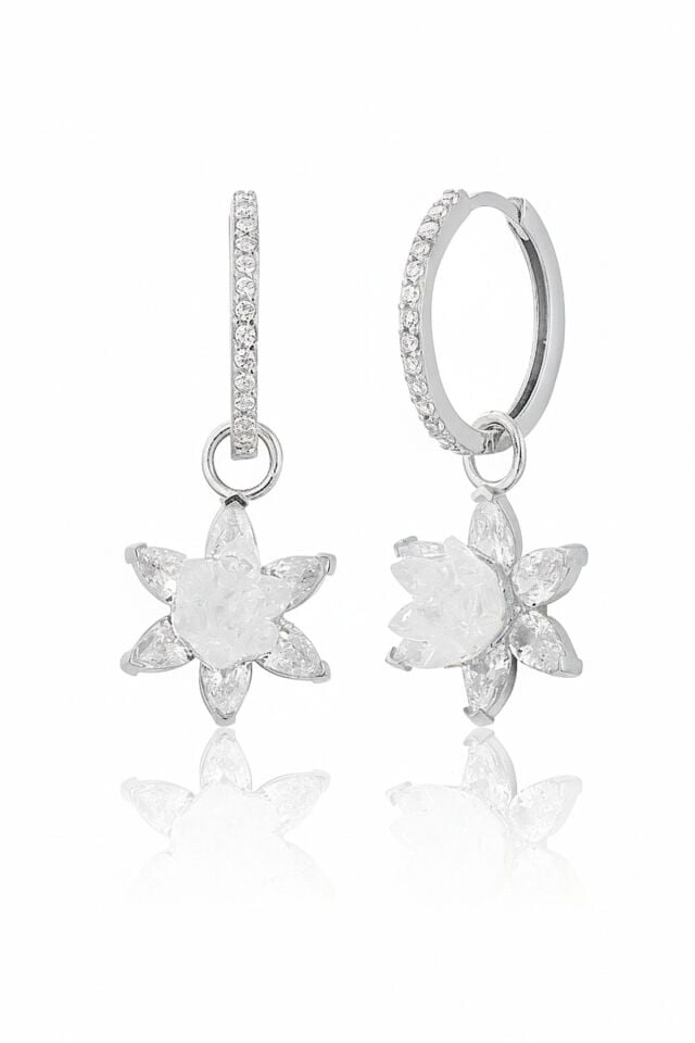 925 Ayar Gümüş Lotus Nilüfer Çiçeği Sallantılı 17 mm Halka Küpe
