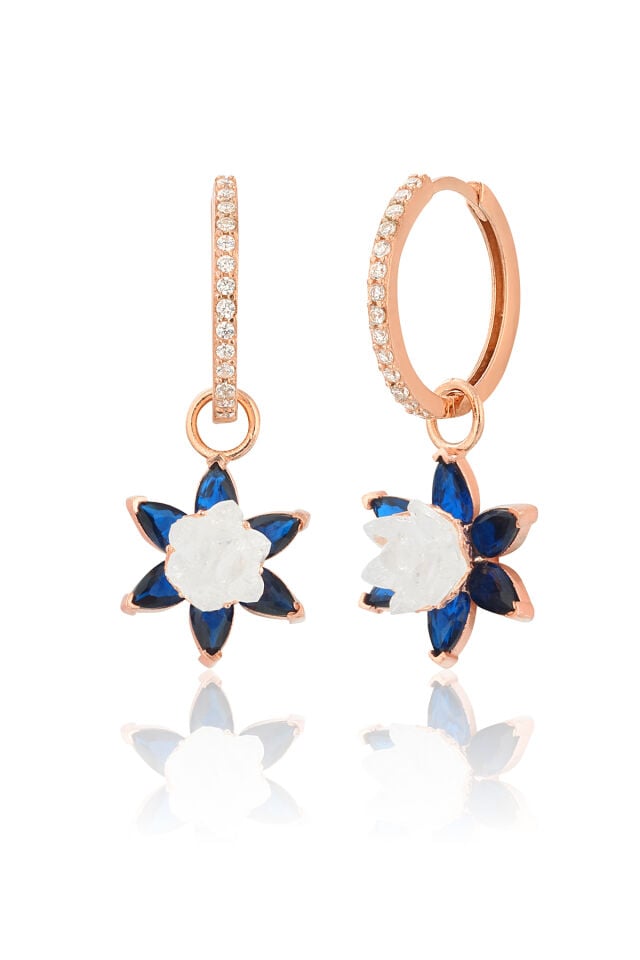 925 Ayar Gümüş Lotus Nilüfer Çiçeği Sallantılı 17 mm Rose Halka Küpe