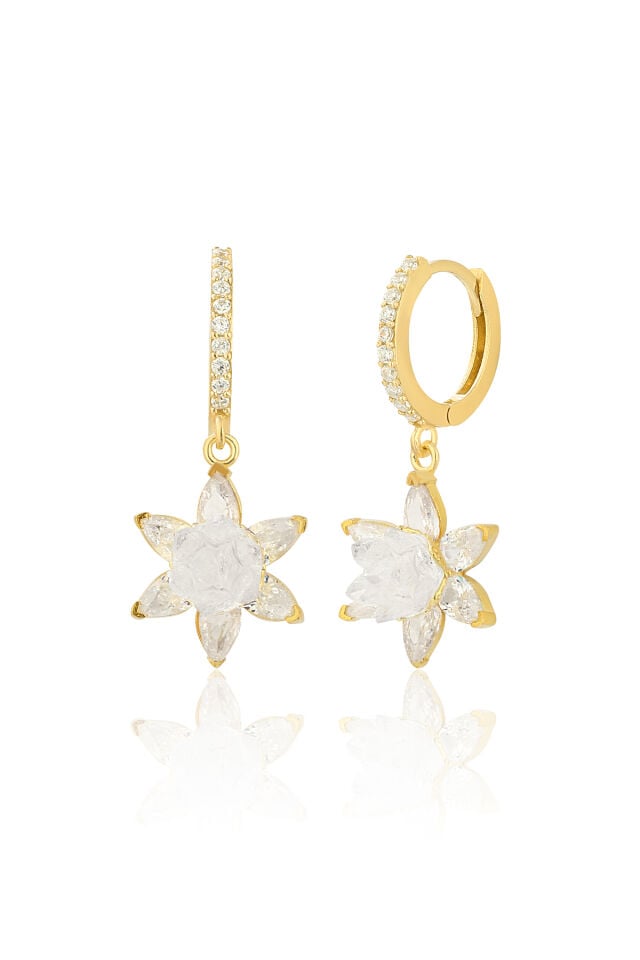 925 Ayar Gümüş Altın Kaplama Lotus Nilüfer Çiçeği Sallantılı 13 mm Halka Küpe