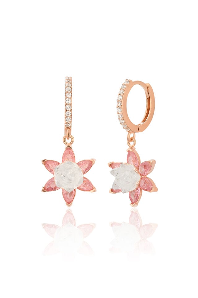 925 Ayar Gümüş Lotus Nilüfer Çiçeği Sallantılı 13 mm Rose Halka Küpe