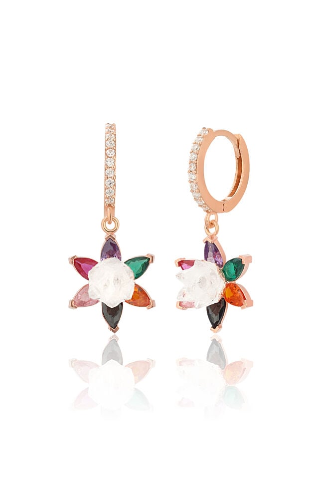 925 Ayar Gümüş Lotus Nilüfer Çiçeği Sallantılı 13 mm Rose Halka Küpe