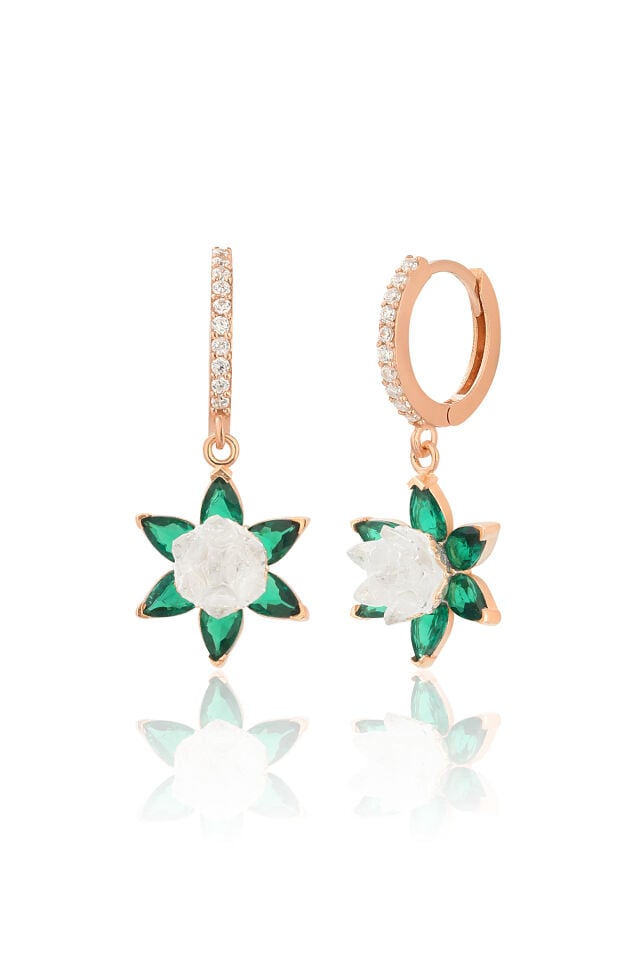 925 Ayar Gümüş Lotus Nilüfer Çiçeği Sallantılı 13 mm Rose Halka Küpe