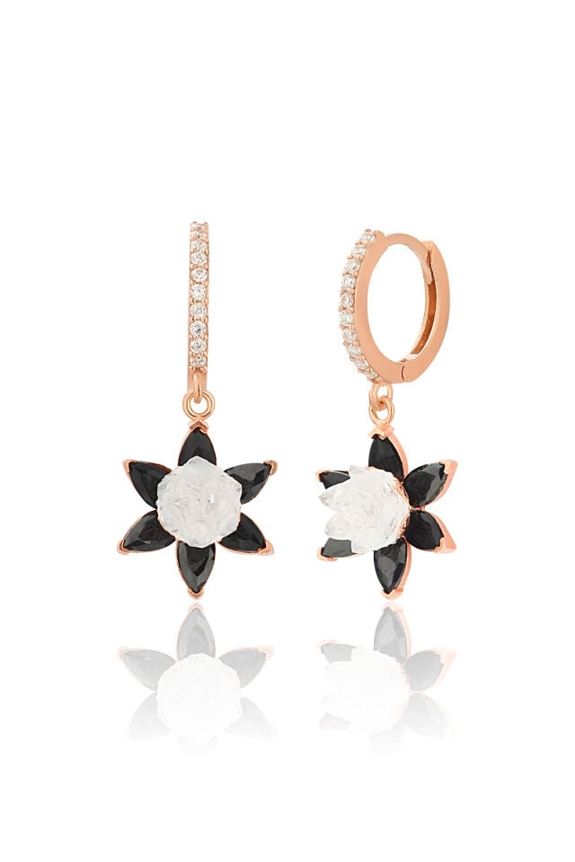 925 Ayar Gümüş Lotus Nilüfer Çiçeği Sallantılı 13 mm Rose Halka Küpe