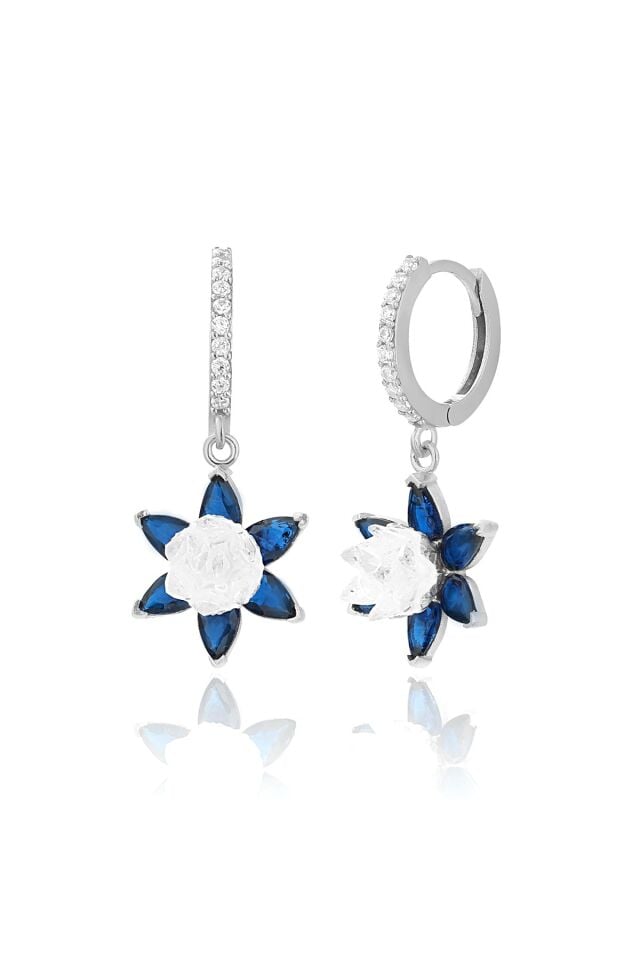 925 Ayar Gümüş Lotus Nilüfer Çiçeği Sallantılı 13 mm Halka Küpe