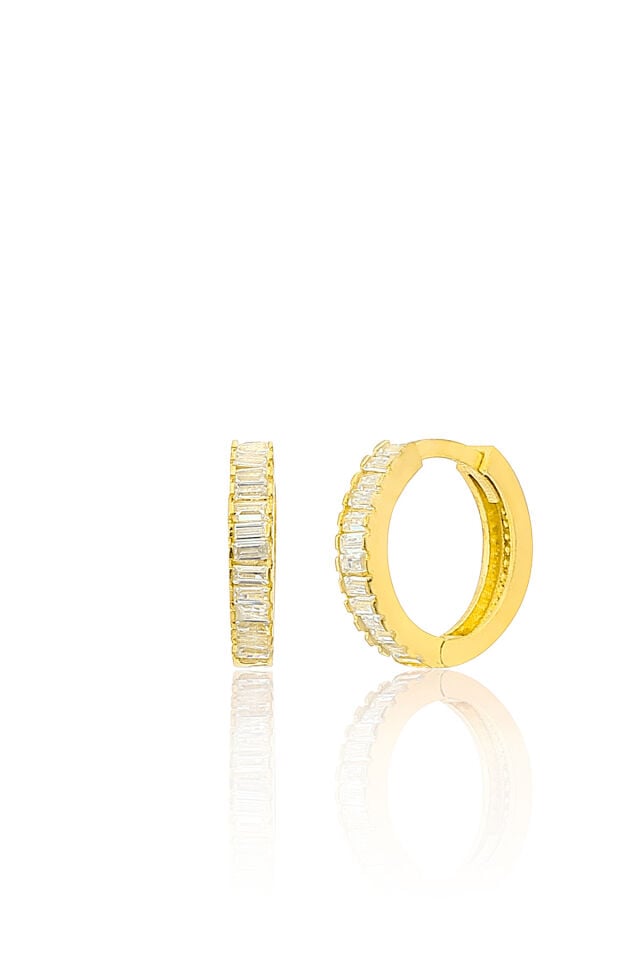 925 Ayar Gümüş Baget Taşlı Halka Küpe 12 mm