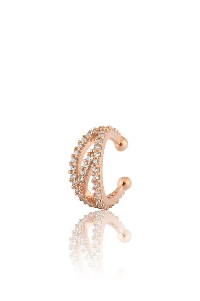 925 Ayar Gümüş Rose Modern Tasarım Sıkıştırmalı Kıkırdak Küpe