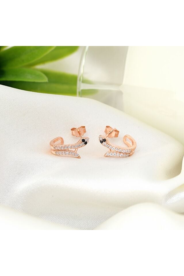 925 Ayar Gümüş Halka Tasarım Rose Yılan Modeli Küpe